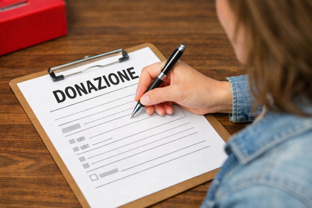 donna compila il modulo di donazione